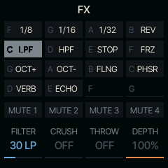 FX held with C4 (LPF) down and FILTER turned towards LP.