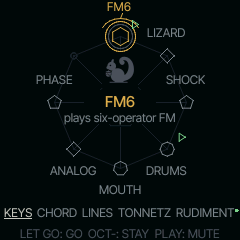 The wheel, HOME held: FM6 with KEYS selected.